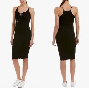 Philanthropy | Black Ribbed Tank Dress w Lace Up Front, S